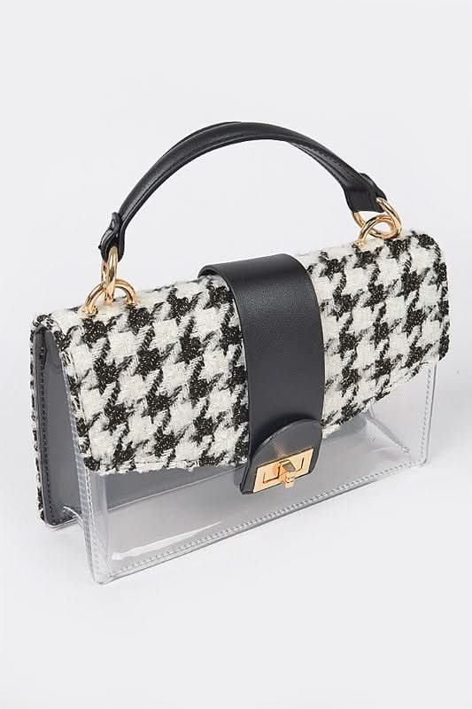 2 In 1 Houndstooth Print Clear Bag Set With Pouches