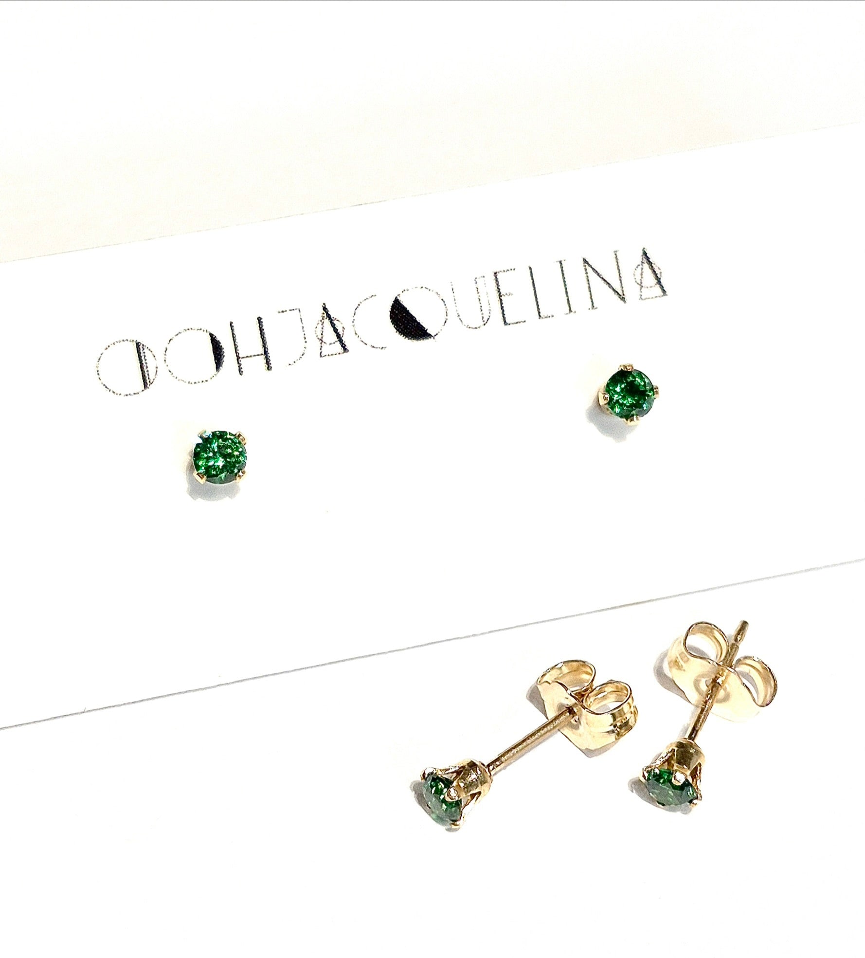 14K GF Swarovski emerald green stud earrings